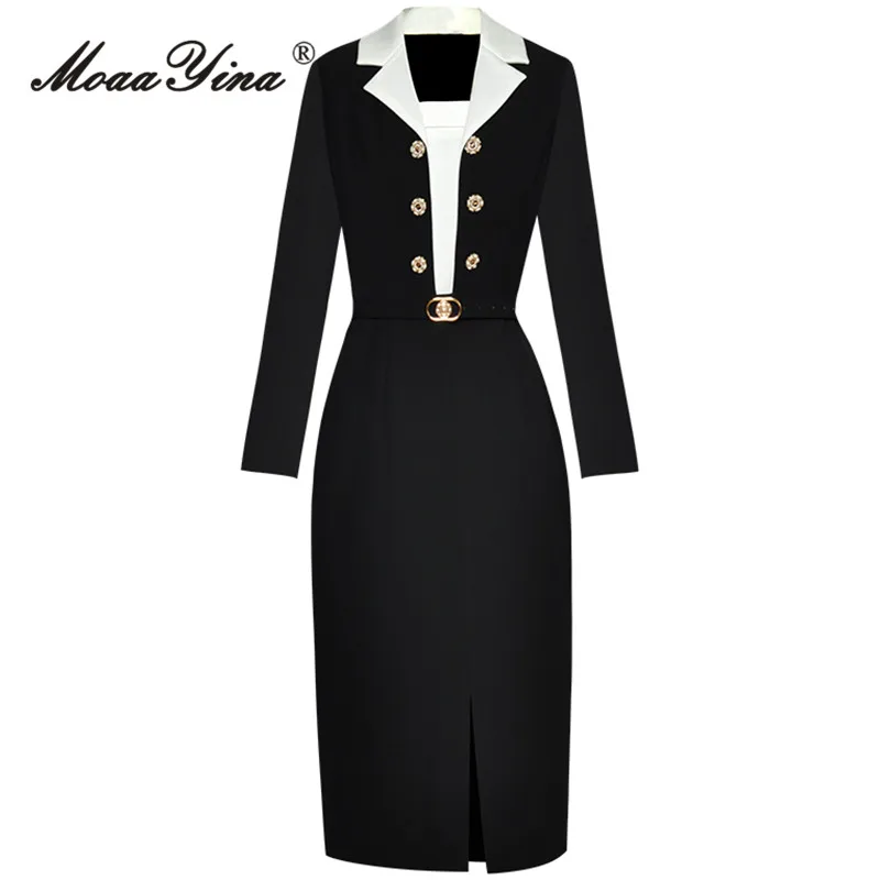 MoaaYina Autumn Fashion Runway Black Vintage Temperament Dress Women's Lapel Button Sashes Package Buttocks Slit Slim Midi Dress
MoaaYina Autumn Fashion Runway Black Vintage Temperament Dress Women's Lapel Button Sashes Package Buttocks Slit Slim Midi Dress