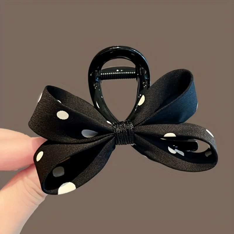 Elegant shark clip for date nights and everyday wear, vintage-style fabric black and white polka dot bow hair clip
Elegant shark clip for date nights and everyday wear, vintage-style fabric black and white polka dot bow hair clip