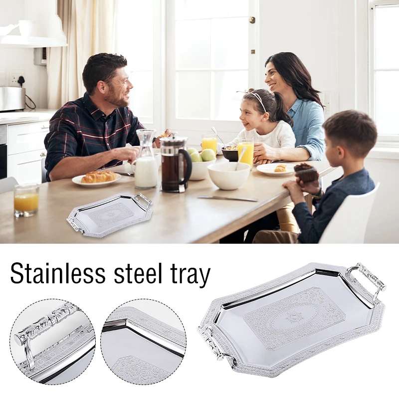 Stainless Steel Metal Tea Tray Storage Tray Fruit Decor Tray with Handle Home Fruit Tray Dessert Hotel Restaurant Tray
Stainless Steel Metal Tea Tray Storage Tray Fruit Decor Tray with Handle Home Fruit Tray Dessert Hotel Restaurant Tray