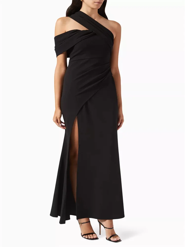 Hot Selling One Shoulder Neckline A-Line Satin Prom Dress Sexy Invisible Back Zipper Ankle Length High Slit Gown For Women 2024
Hot Selling One Shoulder Neckline A-Line Satin Prom Dress Sexy Invisible Back Zipper Ankle Length High Slit Gown For Women 2024