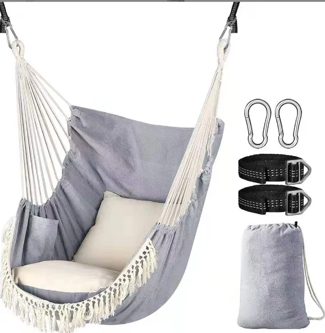 Brazilian Boho Cotton Canvas Hammock Chair Swing Hanging Hammock with 2 Pillows for Indoor and Outdoor for Camping and Travel
Brazilian Boho Cotton Canvas Hammock Chair Swing Hanging Hammock with 2 Pillows for Indoor and Outdoor for Camping and Travel
