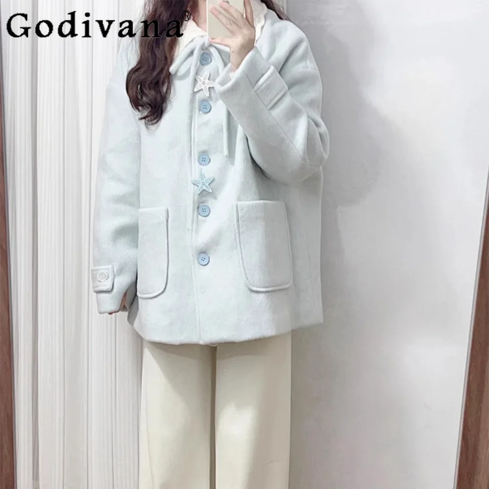 Japanese Cute Wind Bow Blue Woolen Coat Women's 2024 Winter Sweet and Cute Short Woolen Coat
Japanese Cute Wind Bow Blue Woolen Coat Women's 2024 Winter Sweet and Cute Short Woolen Coat