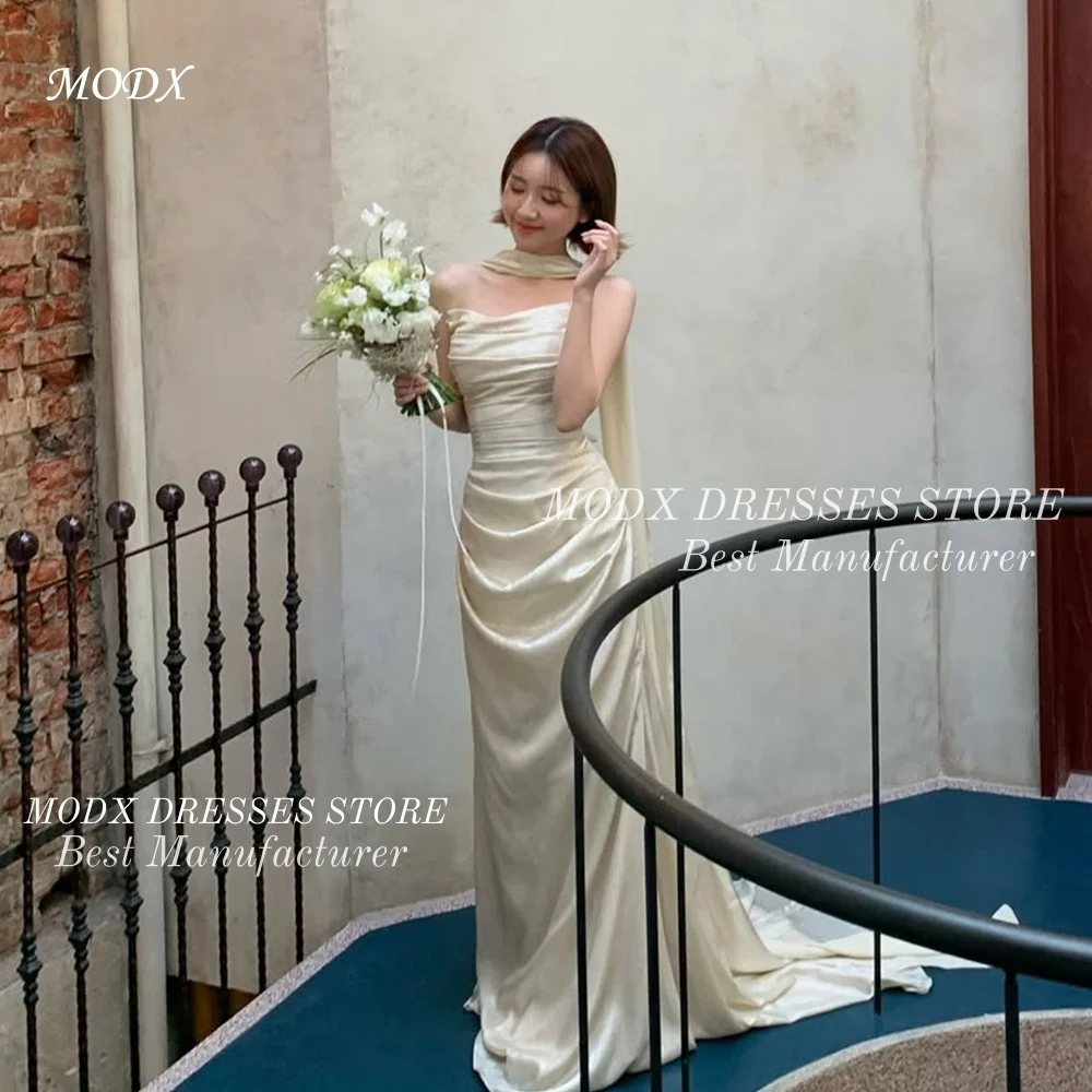 MODX Elegant Beige Draped A-Line Korean Wedding Dress Soft Satin Bridal Gown for Photo shoots Customized Vestidos Novias Boda
MODX Elegant Beige Draped A-Line Korean Wedding Dress Soft Satin Bridal Gown for Photo shoots Customized Vestidos Novias Boda