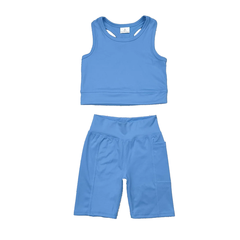 GSSO1515Baby Girls Yoga Outfits Light blue straps top shorts girls summer yoga clothes
GSSO1515Baby Girls Yoga Outfits Light blue straps top shorts girls summer yoga clothes