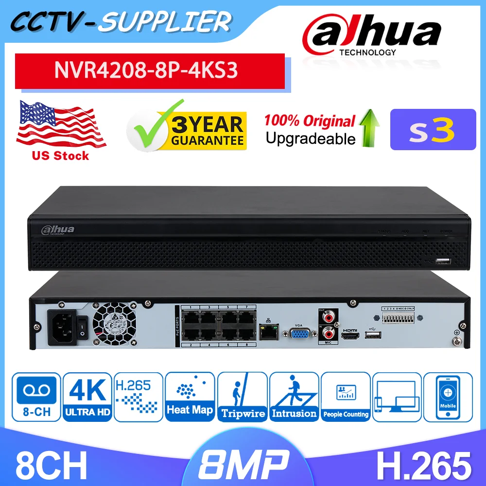 Dahua 12MP NVR4208-8P-4KS3 8Channels 4-Series 2-Bay 1U 1HDD 4K 8-PoE NVR HDMI VGA Network Video Recorder SMD Plus
Dahua 12MP NVR4208-8P-4KS3 8Channels 4-Series 2-Bay 1U 1HDD 4K 8-PoE NVR HDMI VGA Network Video Recorder SMD Plus
