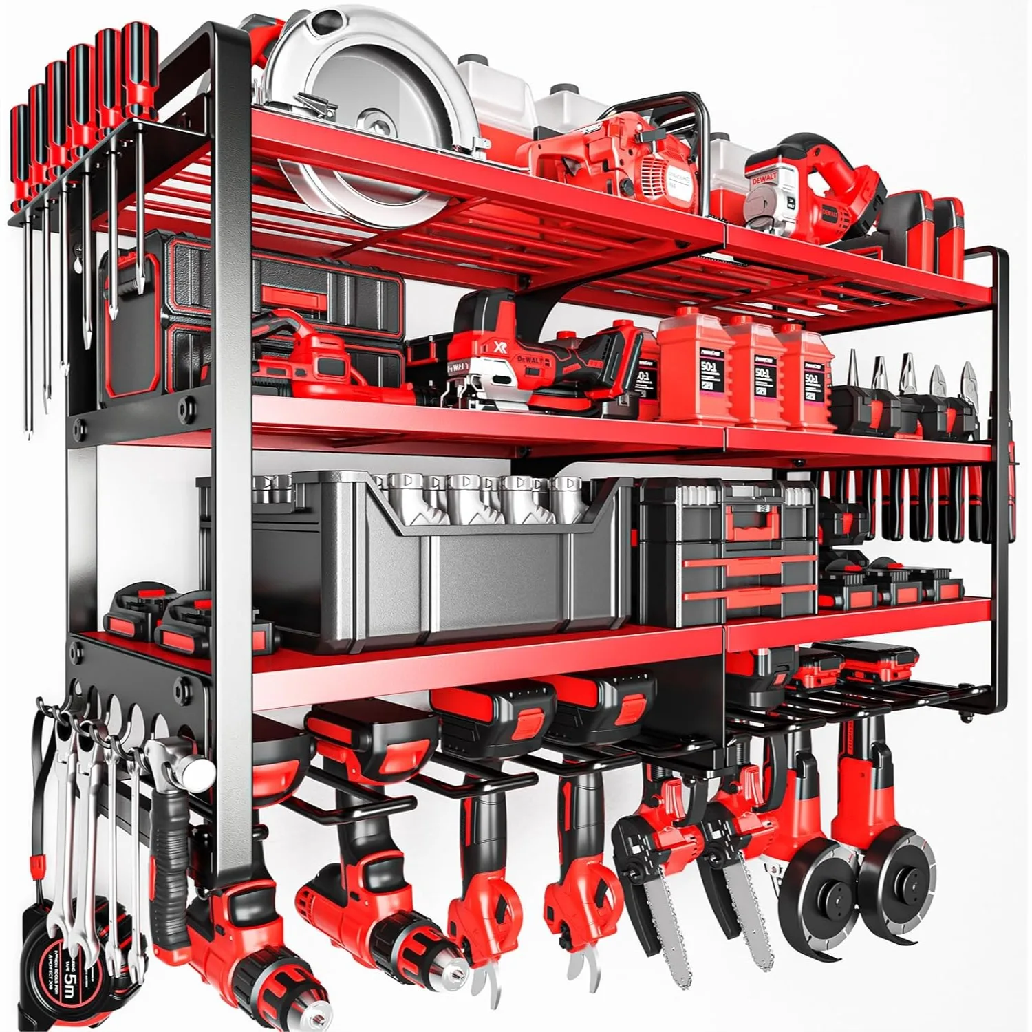 Large Power Tool Organizer Wall Mount, 4-Tier Heavy Duty Metal Shelf Holds 400 lbs with Drill Bit Holder for Garage Workshop
Large Power Tool Organizer Wall Mount, 4-Tier Heavy Duty Metal Shelf Holds 400 lbs with Drill Bit Holder for Garage Workshop
