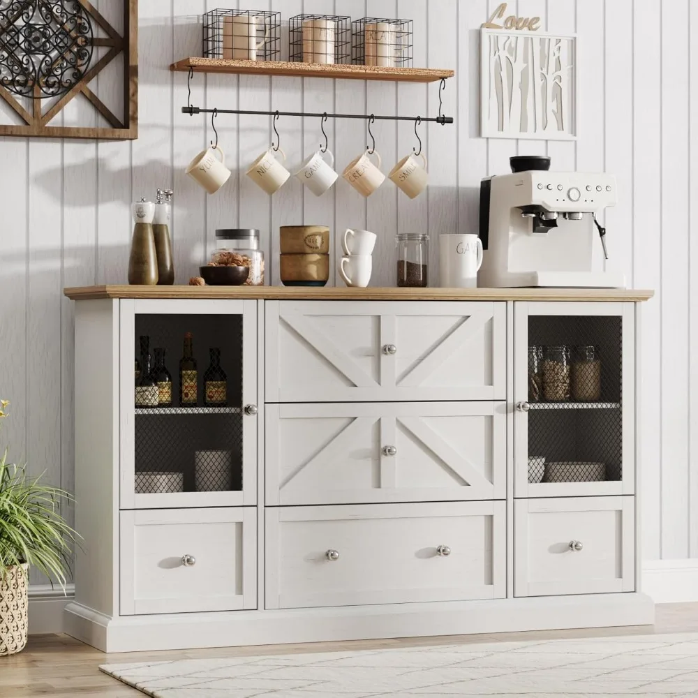 Buffet Cabinet with Drawers, 59" Large Sideboard Buffet Cabinet with Storage, Buffet Table Coffee Bar with Adjustable Shelves,
Buffet Cabinet with Drawers, 59" Large Sideboard Buffet Cabinet with Storage, Buffet Table Coffee Bar with Adjustable Shelves,