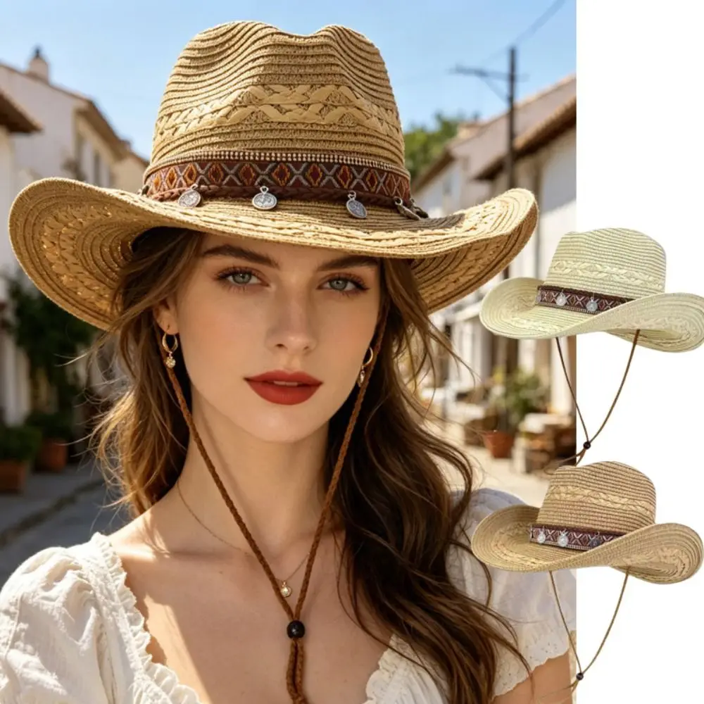 Classic Wide Brim Western Cowboy Hat Woven Tassel Panama Cap Ethnic Style Breathable Summer Hat Outdoor
Classic Wide Brim Western Cowboy Hat Woven Tassel Panama Cap Ethnic Style Breathable Summer Hat Outdoor