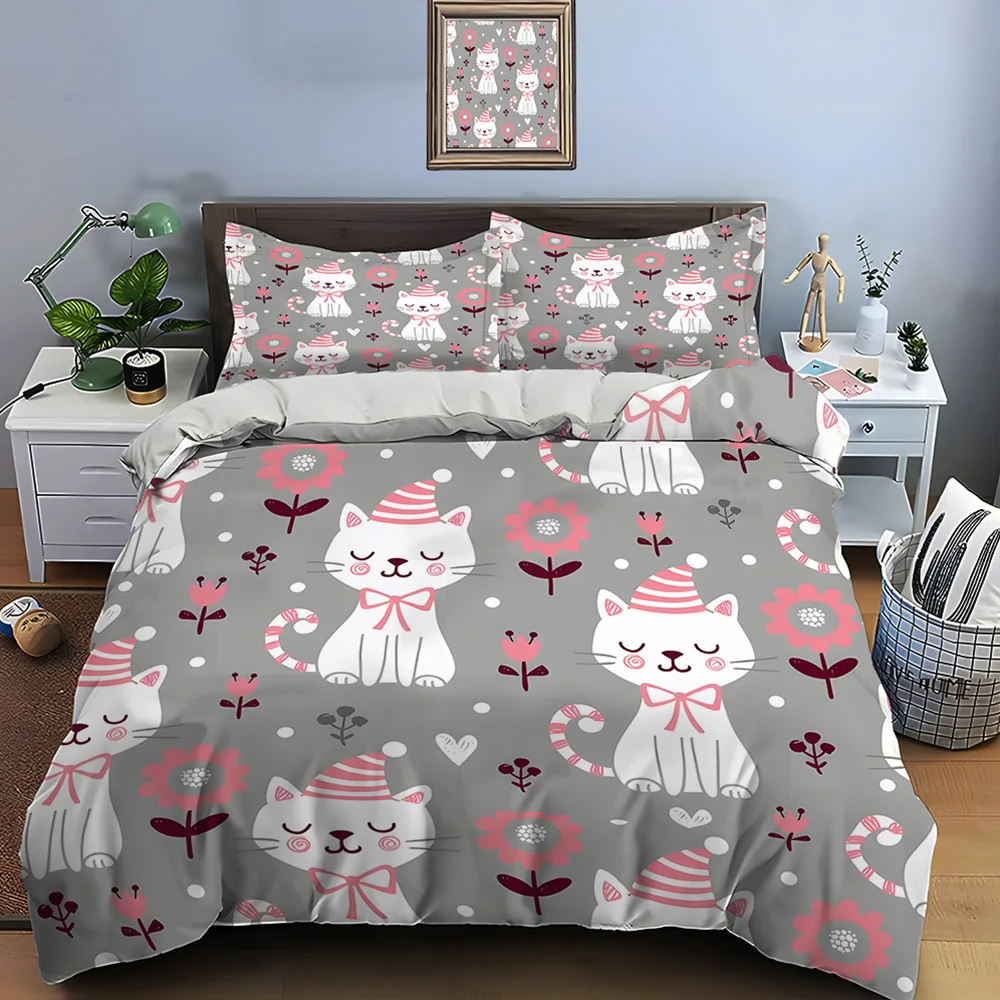 Cartoon Cats and Pink Flowers Pattern Bedding Set for Kids Luxury Gift 3pcs Digital Print Comforter Set Soft Comfortable
Cartoon Cats and Pink Flowers Pattern Bedding Set for Kids Luxury Gift 3pcs Digital Print Comforter Set Soft Comfortable
