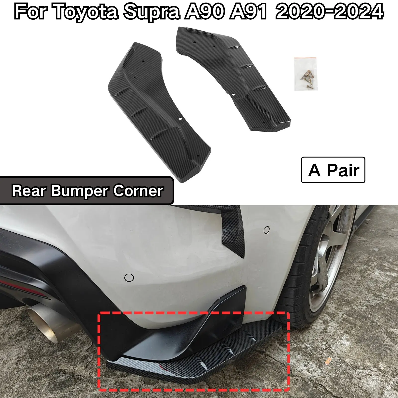 For Toyota Supra A90 A91 2020-2024 Rear Bumper Corner Accessories Body Kit A Pair Glossy Black Carbon Fiber Print ABS Plastic
For Toyota Supra A90 A91 2020-2024 Rear Bumper Corner Accessories Body Kit A Pair Glossy Black Carbon Fiber Print ABS Plastic