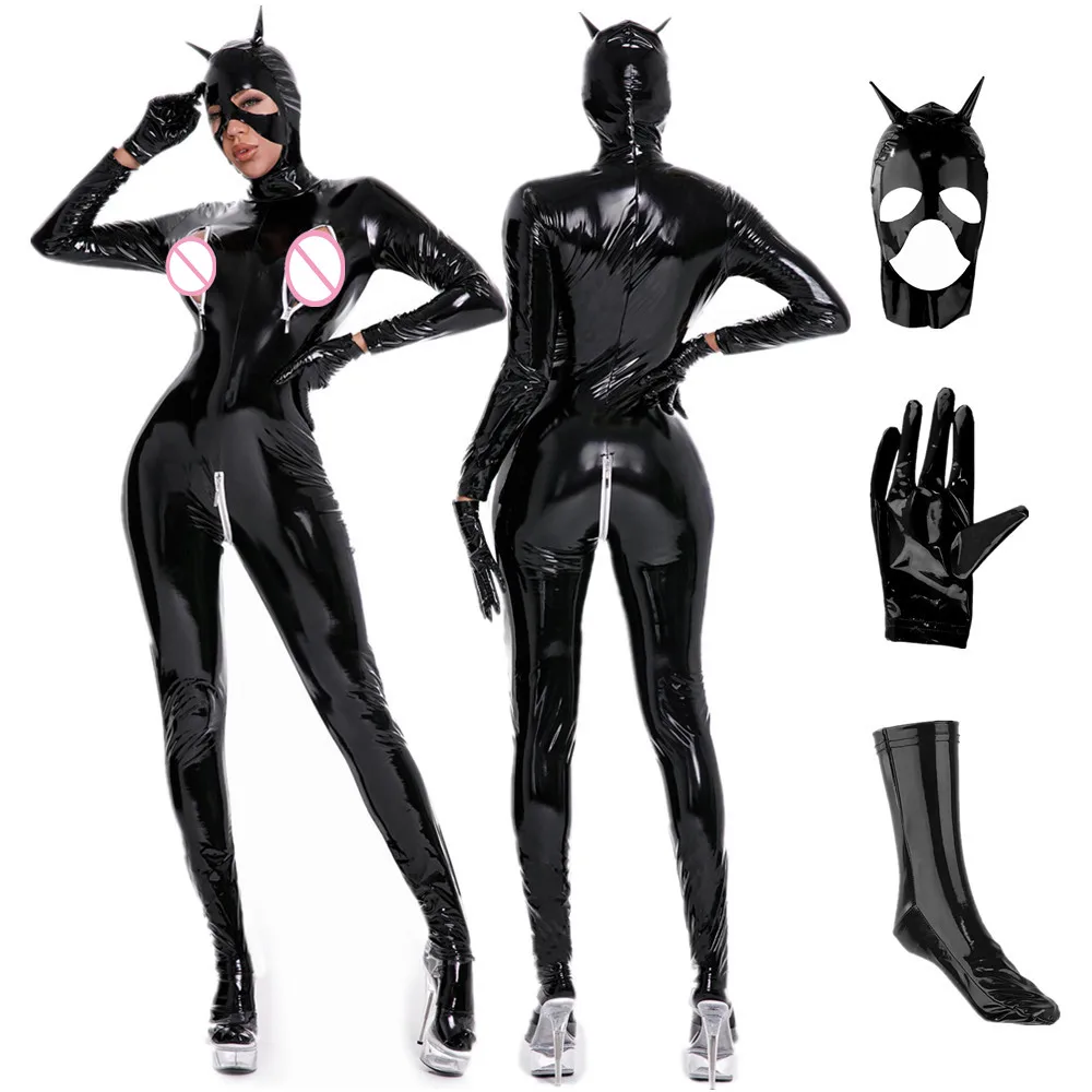 Sexy Womens Shiny Latex Catsuit with Bust Zip Gloves Socks Mask Rubber Long Sleeves Open Crotch Fetish Full Body Jumpsuits
Sexy Womens Shiny Latex Catsuit with Bust Zip Gloves Socks Mask Rubber Long Sleeves Open Crotch Fetish Full Body Jumpsuits