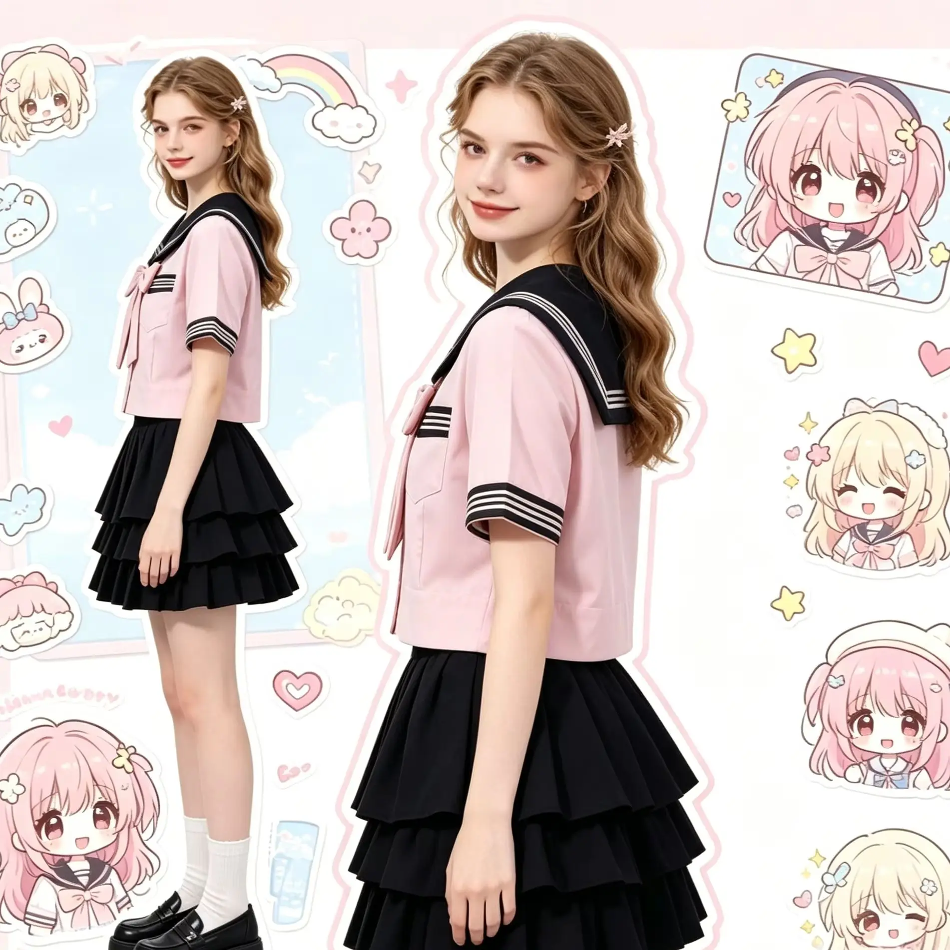 Japanese cherry blossom powder sailor suit, navy blue multi-layer cake skirt, academic girl JK uniform set
Japanese cherry blossom powder sailor suit, navy blue multi-layer cake skirt, academic girl JK uniform set