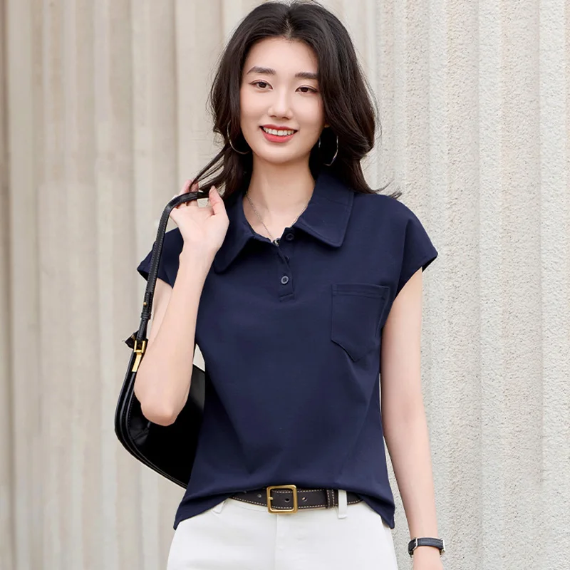New Women Summer Polo T-shirt Fashion Button Turn-down Collar Short Sleeve Loose T-shirt Simplicity Casual Solid Color T-shirt
New Women Summer Polo T-shirt Fashion Button Turn-down Collar Short Sleeve Loose T-shirt Simplicity Casual Solid Color T-shirt