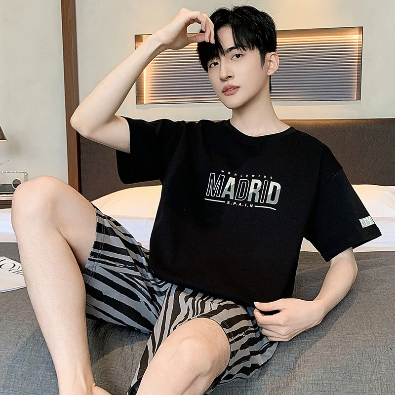 Two Piece Set of Men Pajamas Set Knitted Cotton Teenage Students Homewear Black Round Neck Letters Striped Sleepwear Loungewear
Two Piece Set of Men Pajamas Set Knitted Cotton Teenage Students Homewear Black Round Neck Letters Striped Sleepwear Loungewear