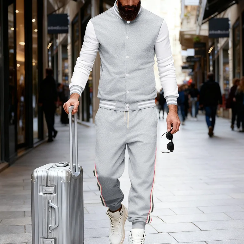 Men's Light Grey Button Down Track Jacket and Jogger Pants Two Piece Tracksuit Set with Side Stripes
Men's Light Grey Button Down Track Jacket and Jogger Pants Two Piece Tracksuit Set with Side Stripes