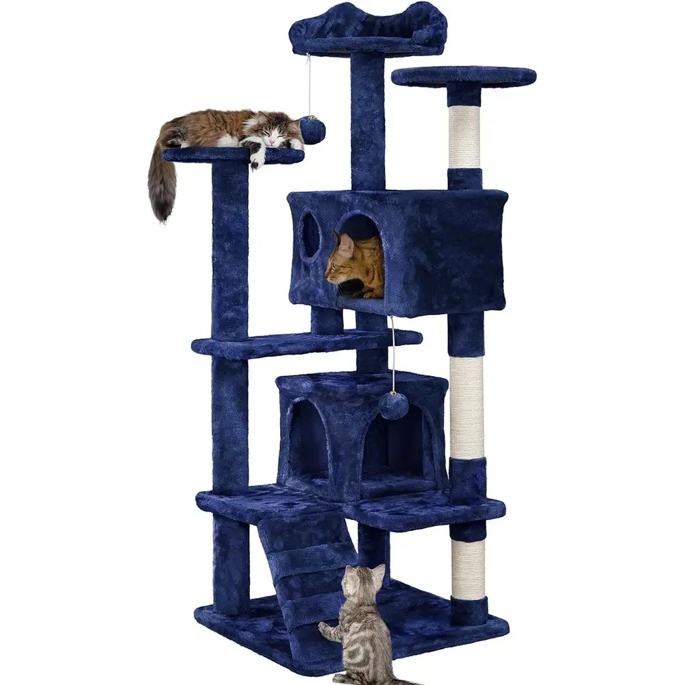 Navy Blue Multi-Level Cat Tower with Spacious Perches, 2 Cozy Caves, Scratching Posts, Climbing Ladder, Plush Balls for Indoor K
Navy Blue Multi-Level Cat Tower with Spacious Perches, 2 Cozy Caves, Scratching Posts, Climbing Ladder, Plush Balls for Indoor K