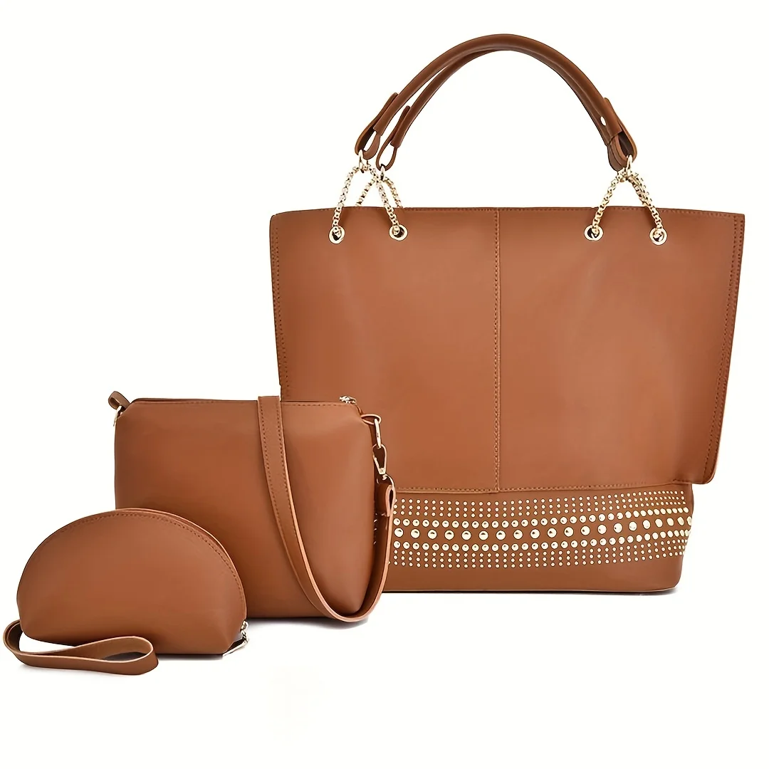 3Pcs Fashion Decor Tote Bag Set, Solid Color Large Capacity Handbag With Crossbody Bag And Purse, Perfect Handle Bag For Daily
3Pcs Fashion Decor Tote Bag Set, Solid Color Large Capacity Handbag With Crossbody Bag And Purse, Perfect Handle Bag For Daily