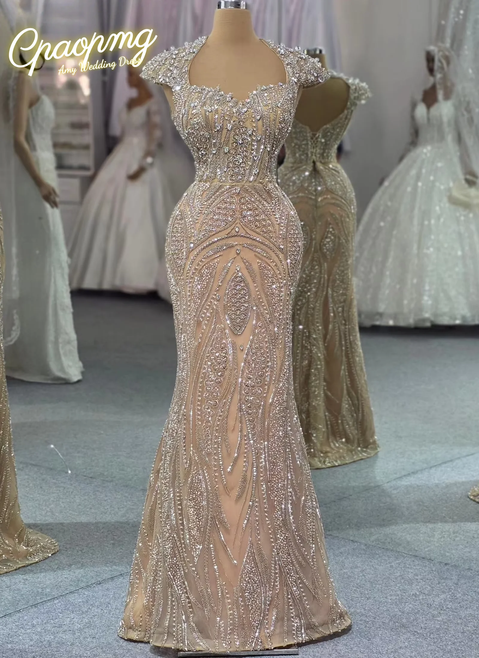 Customized Beading Lace Champagne Long Prom Dress Square Neck Short Sleeve Wedding Events Gowns Birthday Party Dresses Pageant
Customized Beading Lace Champagne Long Prom Dress Square Neck Short Sleeve Wedding Events Gowns Birthday Party Dresses Pageant