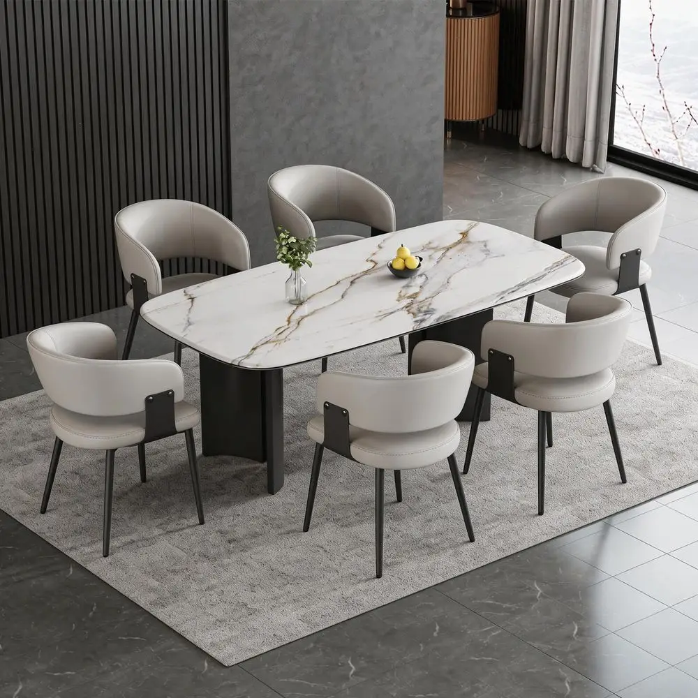 Chairs Set of 6, Modern Upholstered PU Leather Kitchen amp Dining Room Chairs with Curved Open Back Metal Legs, Kitchen Chairs
Chairs Set of 6, Modern Upholstered PU Leather Kitchen amp Dining Room Chairs with Curved Open Back Metal Legs, Kitchen Chairs