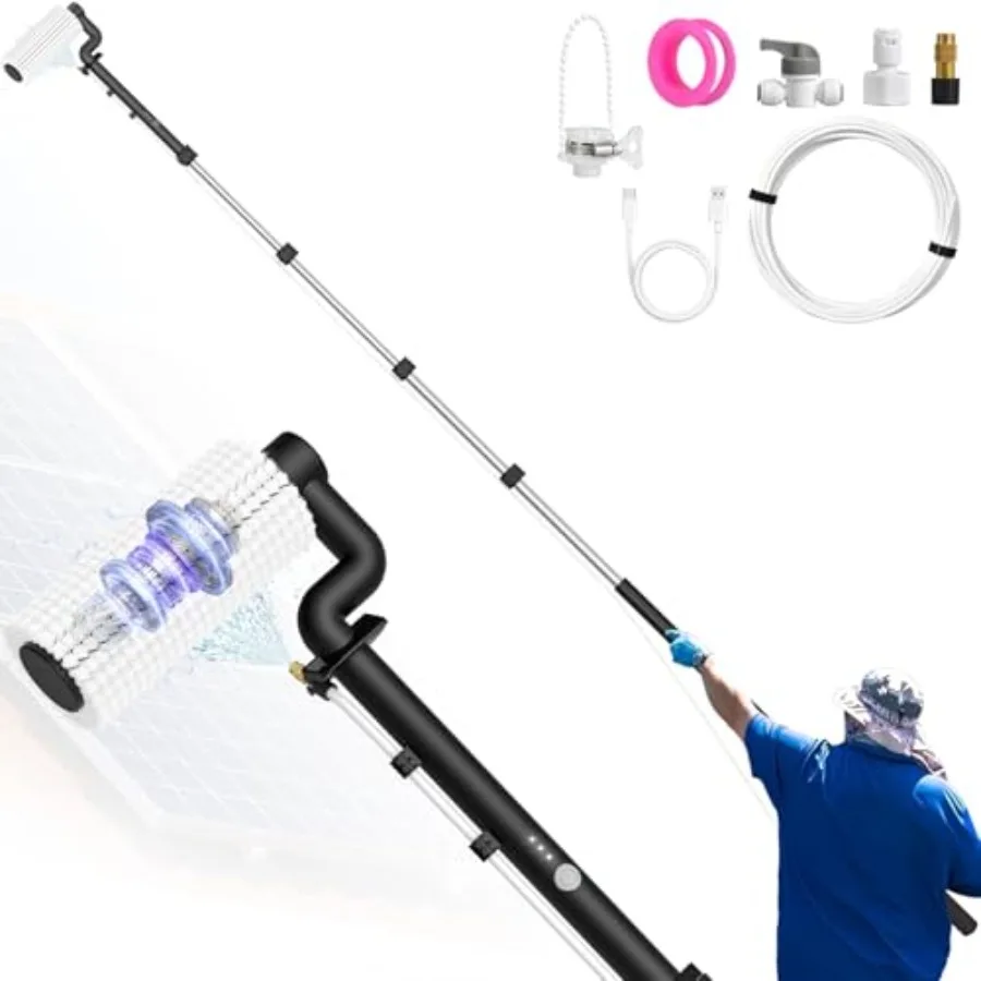 Solar panel cleaning brush system: aluminum pole, black/gray, 20FT telescopic water-fed design with 100-min runtime and dual sp
Solar panel cleaning brush system: aluminum pole, black/gray, 20FT telescopic water-fed design with 100-min runtime and dual sp