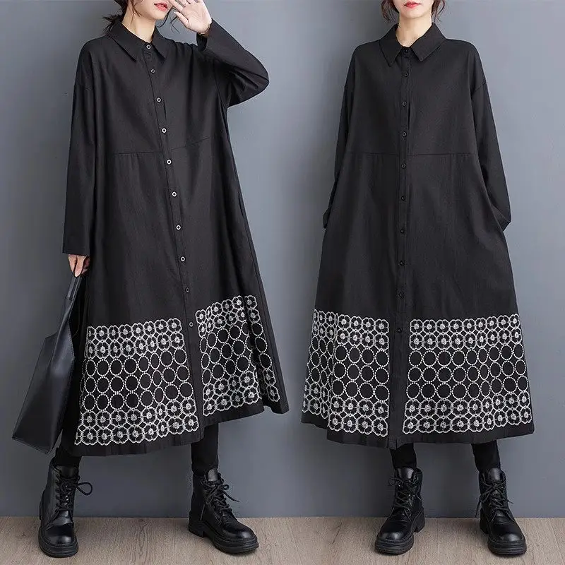 Large Size Women's Embroidery Design Shirt Dress Loose Style Black Long Sleeves Autumn And Winter Casual Long Dress Z3609
Large Size Women's Embroidery Design Shirt Dress Loose Style Black Long Sleeves Autumn And Winter Casual Long Dress Z3609