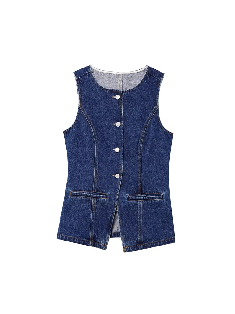 Women Summer Denim Vests Coats 2025 Fashion Solid O-Neck Single Breasted Female Elegant Street Slim Waistcoat Outerwear
Women Summer Denim Vests Coats 2025 Fashion Solid O-Neck Single Breasted Female Elegant Street Slim Waistcoat Outerwear