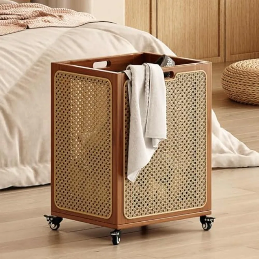 Folding Laundry Basket Household Storage Bamboo Hamper Sorter Cart, Rattan Rolling with Wheels Handle, Hollow Design, Large Ope
Folding Laundry Basket Household Storage Bamboo Hamper Sorter Cart, Rattan Rolling with Wheels Handle, Hollow Design, Large Ope