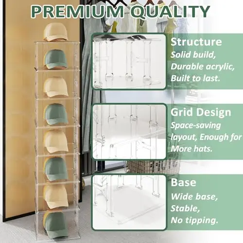 8-Tier Clear Acrylic Hat Storage Tower For 24 Baseball Caps — Freestanding, Stackable Display Rack With Wide Stable Base
8-Tier Clear Acrylic Hat Storage Tower For 24 Baseball Caps — Freestanding, Stackable Display Rack With Wide Stable Base