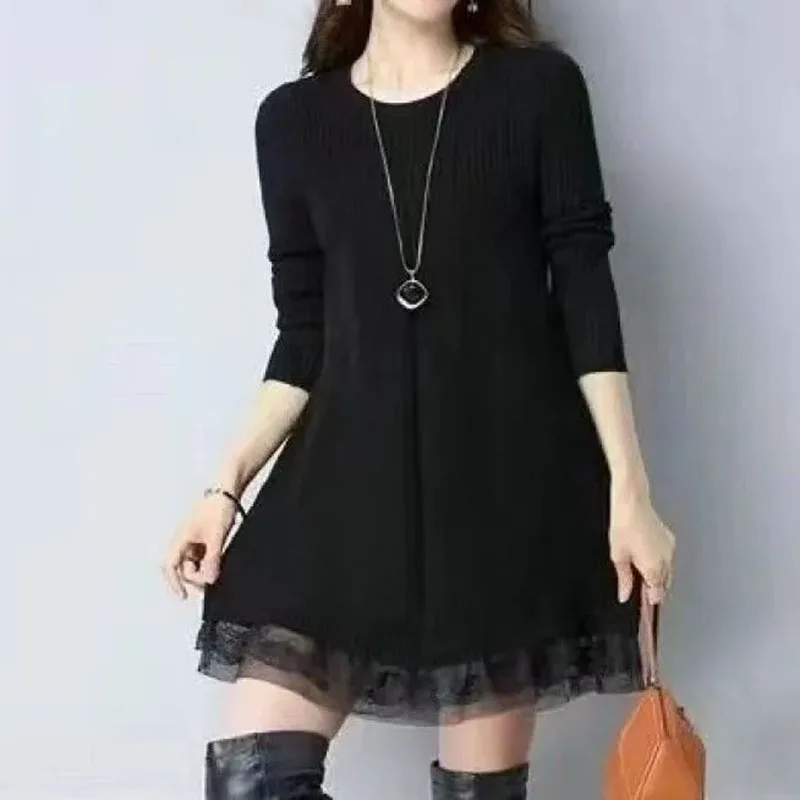 Autumn Winter 2025 New Women's Lace Stitching Sweater Dress Solid color Loose Long-sleeved Pullovers Fashion Female Knit Sweater
Autumn Winter 2025 New Women's Lace Stitching Sweater Dress Solid color Loose Long-sleeved Pullovers Fashion Female Knit Sweater