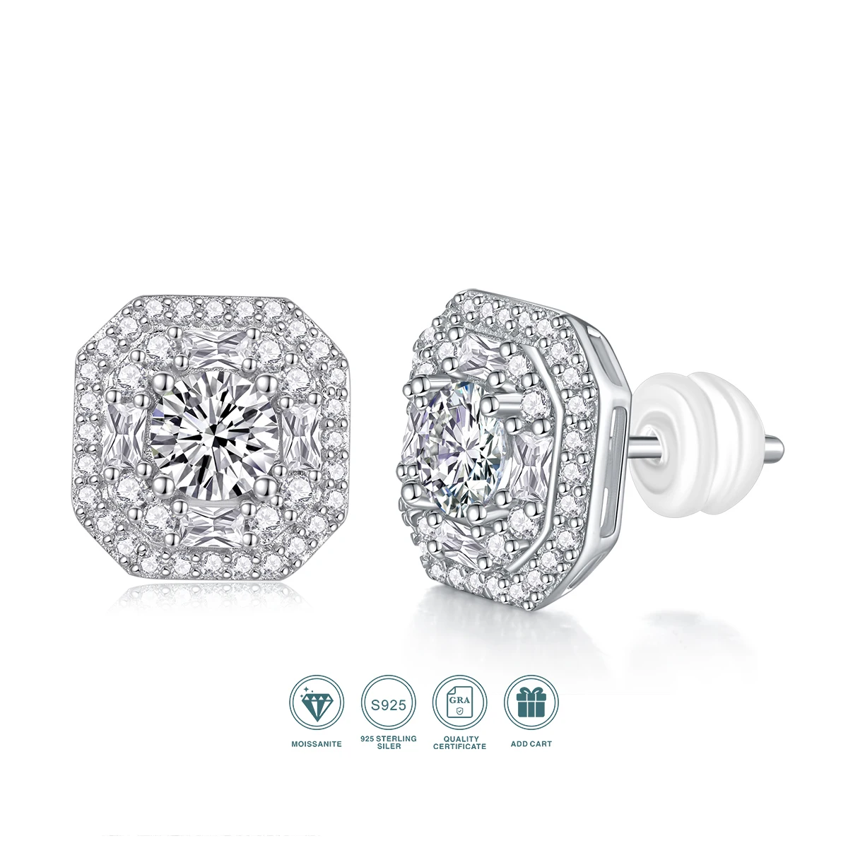 1pair Octagon Moissanite Earrings 925 Sterling Silver 18K Gold Plated Halo Jewelry for Women Gift Comes with GRA Certificate
1pair Octagon Moissanite Earrings 925 Sterling Silver 18K Gold Plated Halo Jewelry for Women Gift Comes with GRA Certificate
