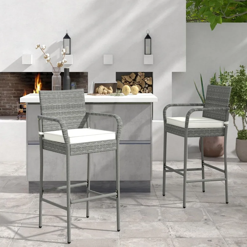 Set of 4 Bar Height Patio Stools, Outdoor Rattan with Cushions, Armrests & Footrests, 400Lb Load, Mix Deck, Backyard, P
Set of 4 Bar Height Patio Stools, Outdoor Rattan with Cushions, Armrests & Footrests, 400Lb Load, Mix Deck, Backyard, P