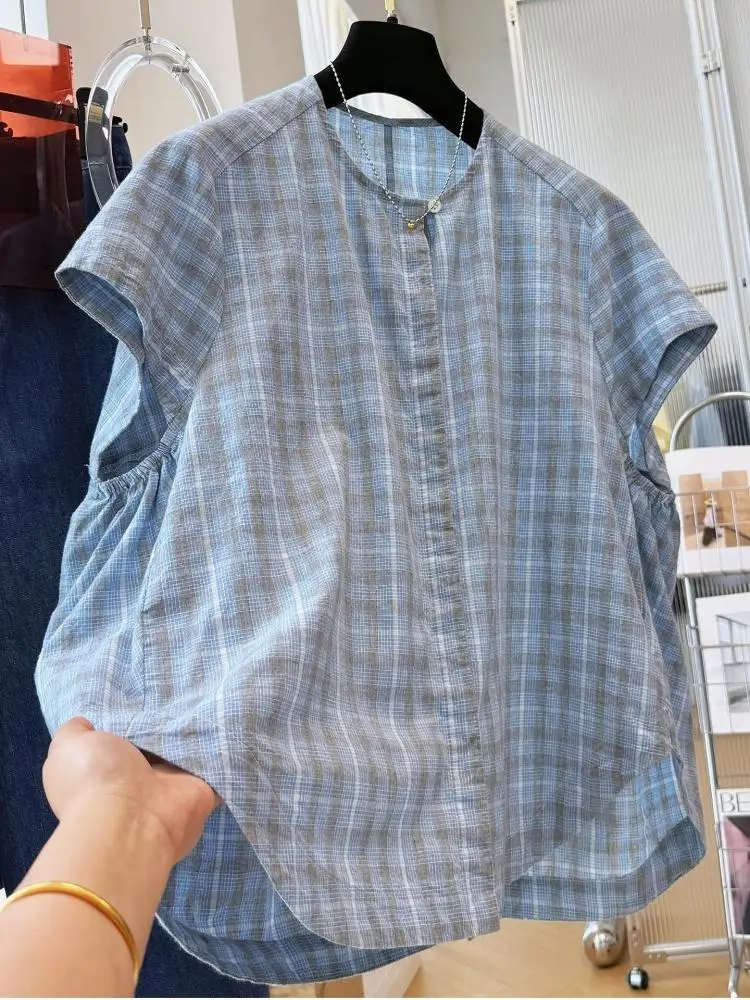2026 Summer Women Retro Plaid Shirt Lazy Loose Casual Short Sleeve Blouse Korean Style Chic Ladies Daily Tops
2026 Summer Women Retro Plaid Shirt Lazy Loose Casual Short Sleeve Blouse Korean Style Chic Ladies Daily Tops