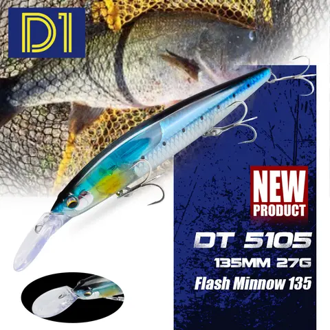 D1 Flash Minnow Fishing Lure 135mm/27g Long Casting Jerkbait Wobbler Slow Floating&Slow Sinking Bait For Bass Pike Tackle