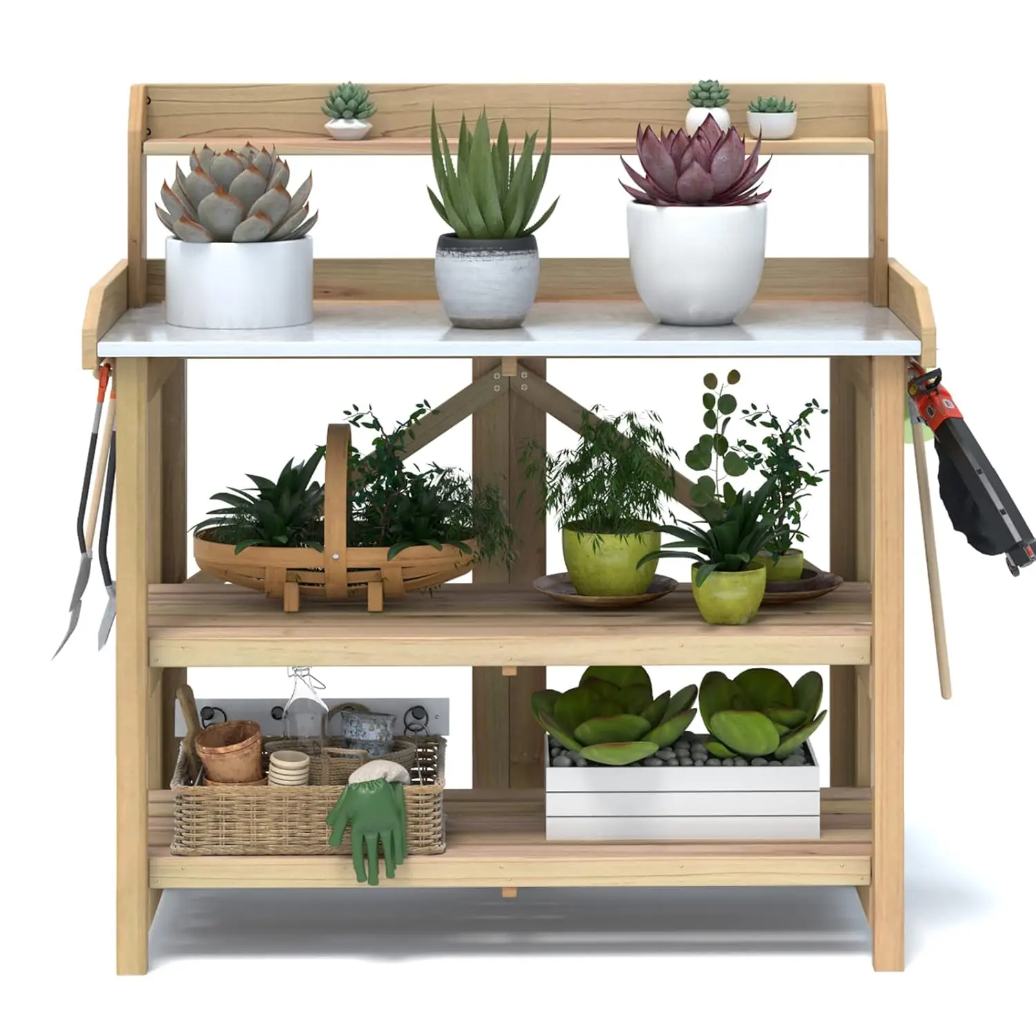 Galvanized Steel Potting Bench 6 Hooks 2 Tier Wood Workstation Indoor Outdoor 41.5x19.5x48, Customized
Galvanized Steel Potting Bench 6 Hooks 2 Tier Wood Workstation Indoor Outdoor 41.5x19.5x48, Customized