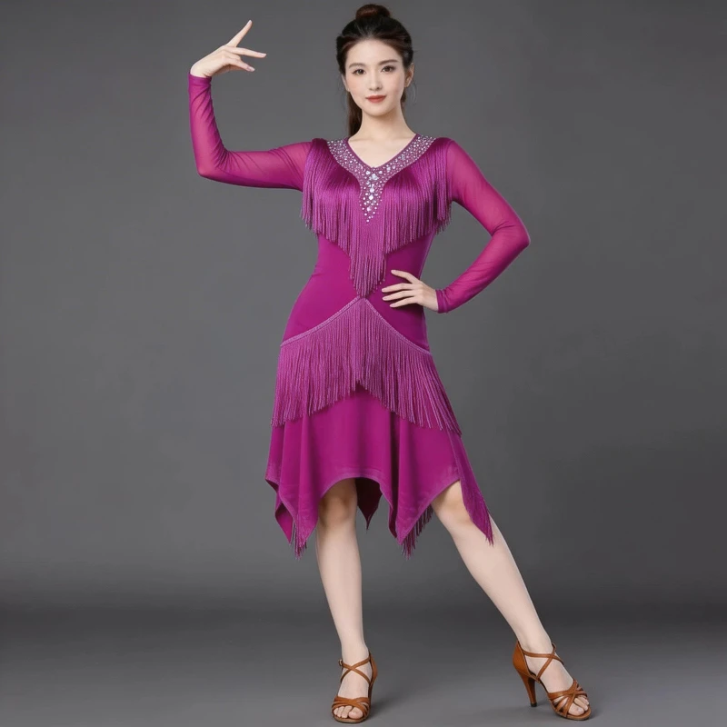 New Women's Long Sleeve Latin Dance Dress Professional Competition Performance Costume Dress
New Women's Long Sleeve Latin Dance Dress Professional Competition Performance Costume Dress