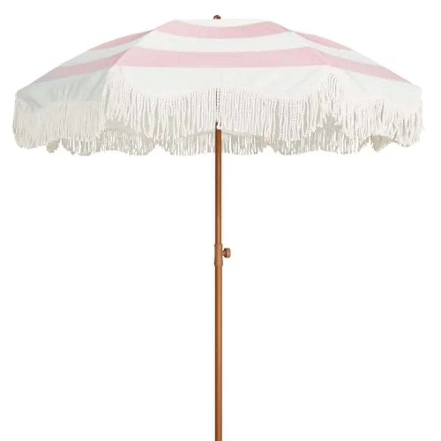 Boho Fringe Umbrella Outdoor Patio, 6.5ft UPF50+ Picnic Umbrella with Tassels with Steel Pole and Push Button Tilt, Pink Stripe
Boho Fringe Umbrella Outdoor Patio, 6.5ft UPF50+ Picnic Umbrella with Tassels with Steel Pole and Push Button Tilt, Pink Stripe