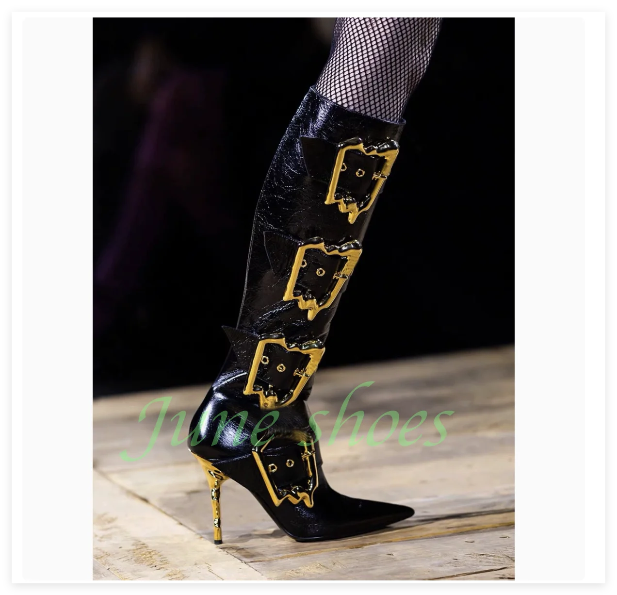 Lady Gold Square Buckle Strap Knee Boots Mirror Pu Metallic Black Gold Heel Pointed Toe Runway Sexy Office Lady Dress Boots 46
Lady Gold Square Buckle Strap Knee Boots Mirror Pu Metallic Black Gold Heel Pointed Toe Runway Sexy Office Lady Dress Boots 46