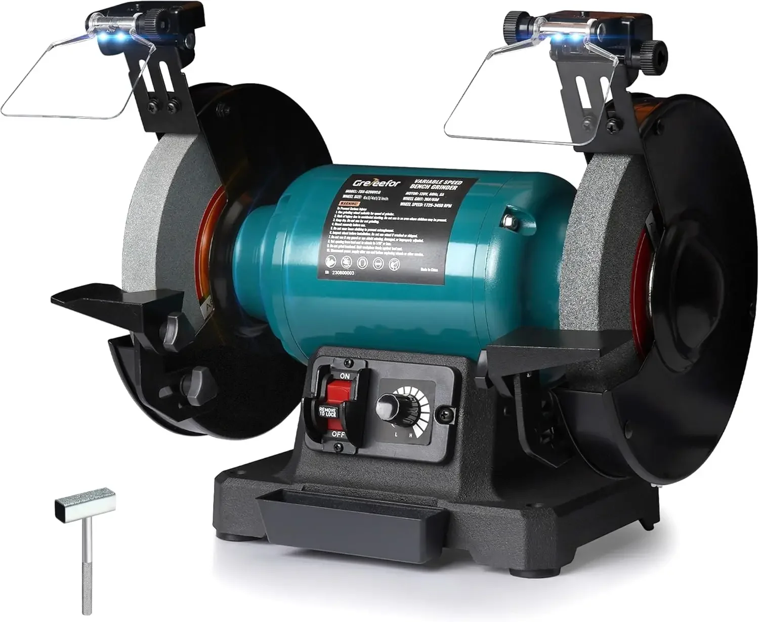 6-Inch Variable Speed Bench Grinder with Grinding Wheel Dresser, 1725–3450 RPM 2.5 Amp Brushless Induction Motor, LED Work Light
6-Inch Variable Speed Bench Grinder with Grinding Wheel Dresser, 1725–3450 RPM 2.5 Amp Brushless Induction Motor, LED Work Light