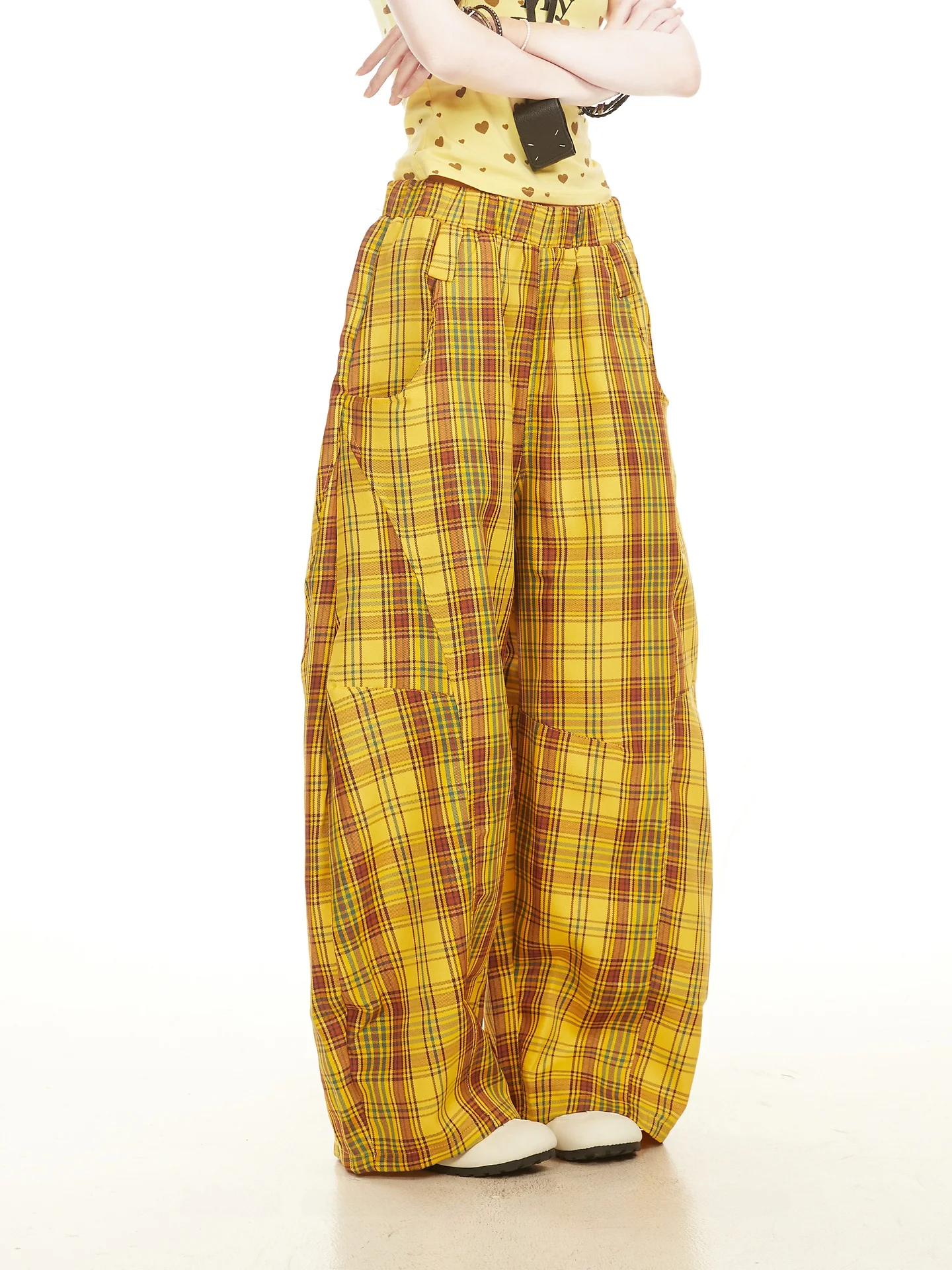 American Retro Yellow Plaid Wide Leg Pants Women's Elastic Waist High Waist Loose Trousers Casual Fashion Autumn Winter
American Retro Yellow Plaid Wide Leg Pants Women's Elastic Waist High Waist Loose Trousers Casual Fashion Autumn Winter