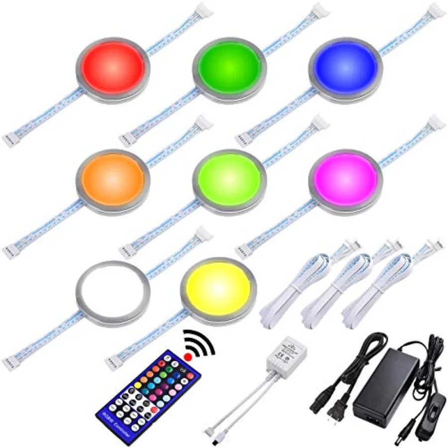 RGBW Collection Display Lighting, Under Cabinet LED Pucks, Red Green Blue and True White Color Changing, Remote Control Dimmabl
RGBW Collection Display Lighting, Under Cabinet LED Pucks, Red Green Blue and True White Color Changing, Remote Control Dimmabl