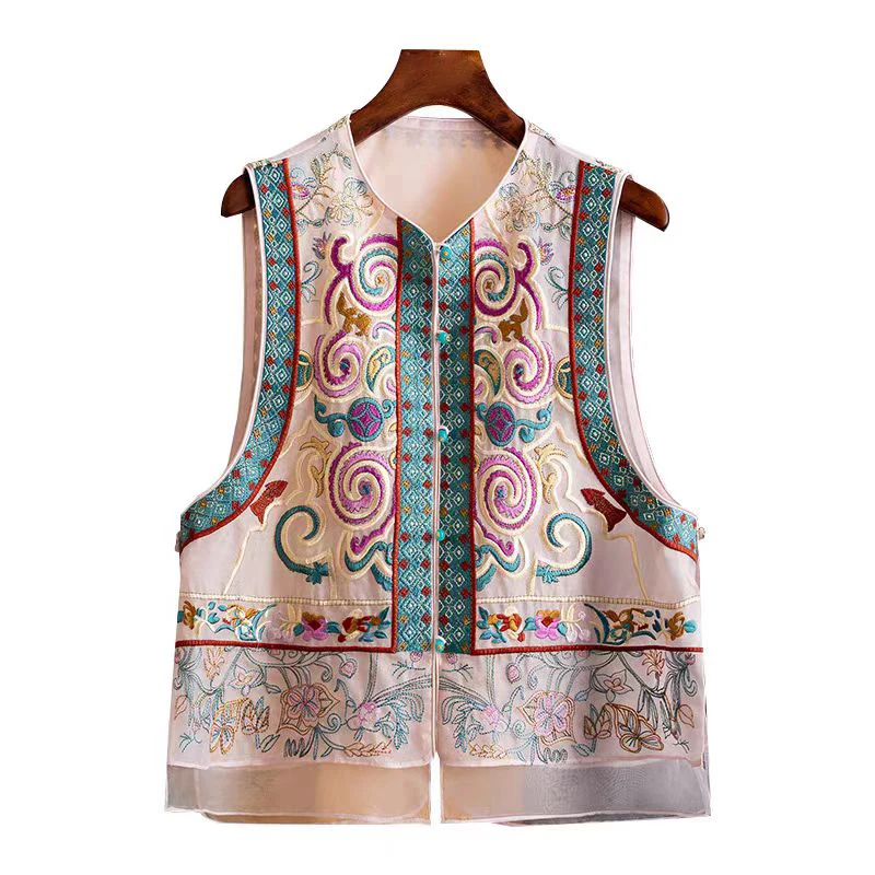 High Quality Summer New O-Neck Silk Organza Chinese Style Embroidery Single Breasted Women's Vest S-XL
High Quality Summer New O-Neck Silk Organza Chinese Style Embroidery Single Breasted Women's Vest S-XL