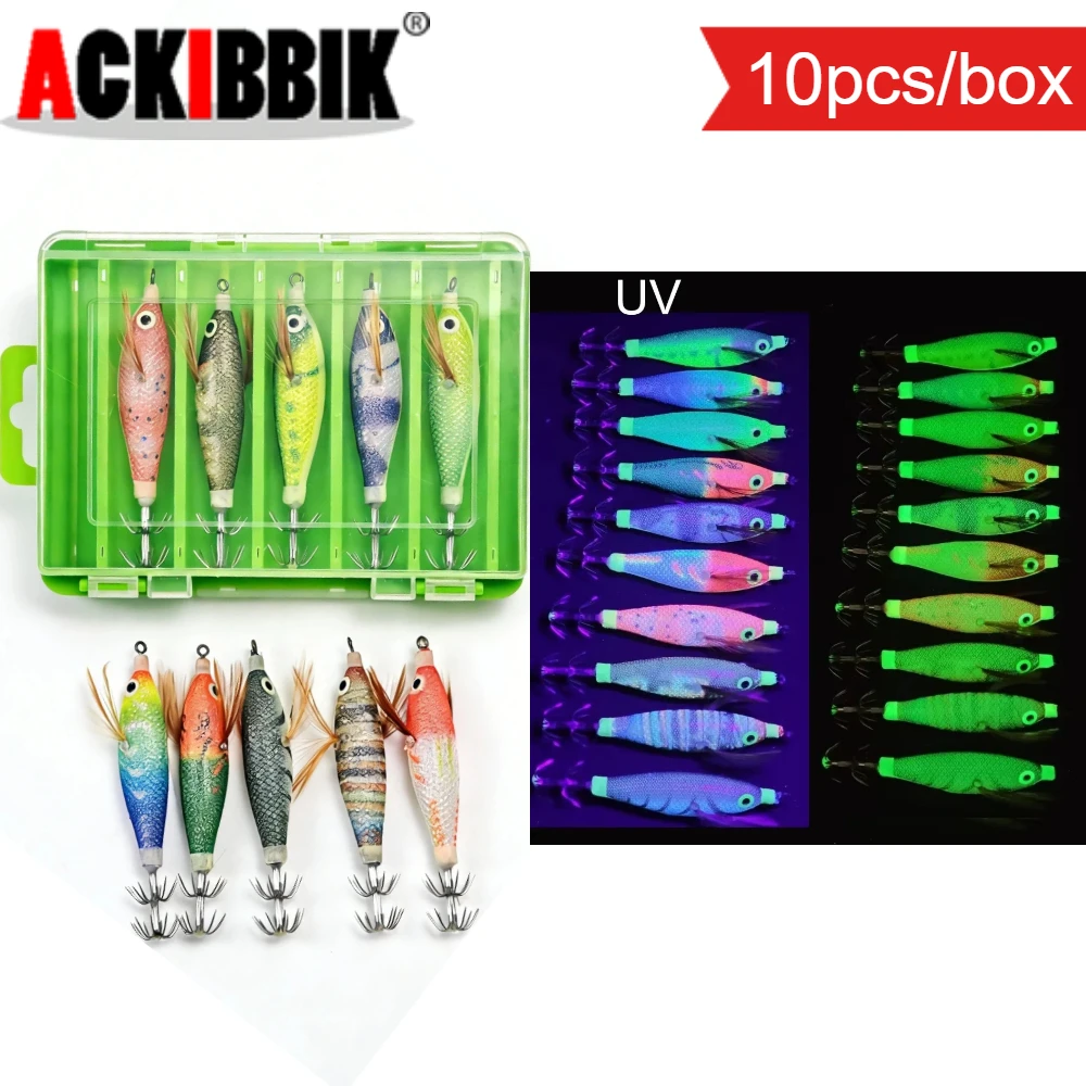 10pcs/set Cloth Wrapped Horizontal Squid Jigs 8cm Fish Skin Wood Shrimp Lure UV Luminous Egi Bait with Feather Fins & Tackle Box
10pcs/set Cloth Wrapped Horizontal Squid Jigs 8cm Fish Skin Wood Shrimp Lure UV Luminous Egi Bait with Feather Fins & Tackle Box