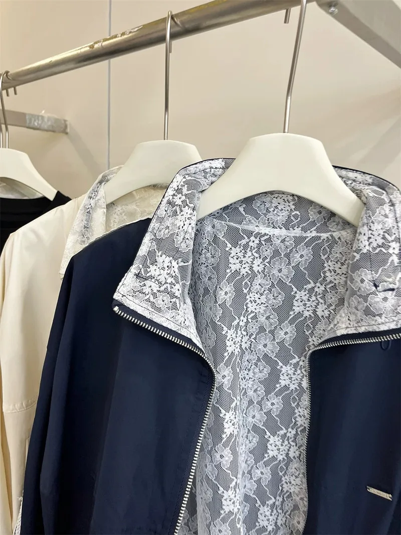 Korean Sle Lace Splice Stand Collar Zipper Jaet Women's Early Spring Inner High-End Feeling Small ence
Korean Sle Lace Splice Stand Collar Zipper Jaet Women's Early Spring Inner High-End Feeling Small ence
