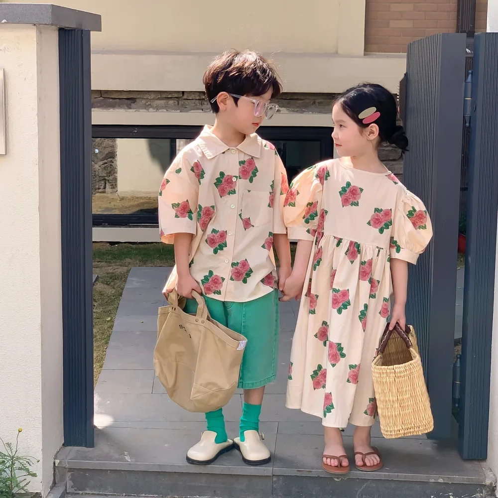 Summer Brother Sister Outfits Boy Children Flower Print Half Sleeve Shirt Girl Baby Cotton Sweet Princess Dress Infant Blouse
Summer Brother Sister Outfits Boy Children Flower Print Half Sleeve Shirt Girl Baby Cotton Sweet Princess Dress Infant Blouse