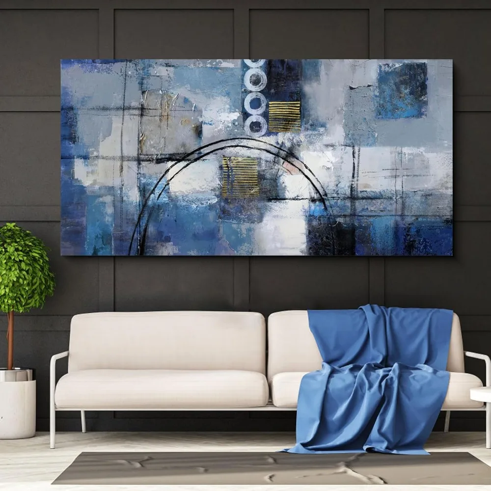 Large Abstract Wall Art - Modern Hand Painting Blue and Gold Big Paintings Wall Art for Bedroom Office Navy Blue Wall Art
Large Abstract Wall Art - Modern Hand Painting Blue and Gold Big Paintings Wall Art for Bedroom Office Navy Blue Wall Art