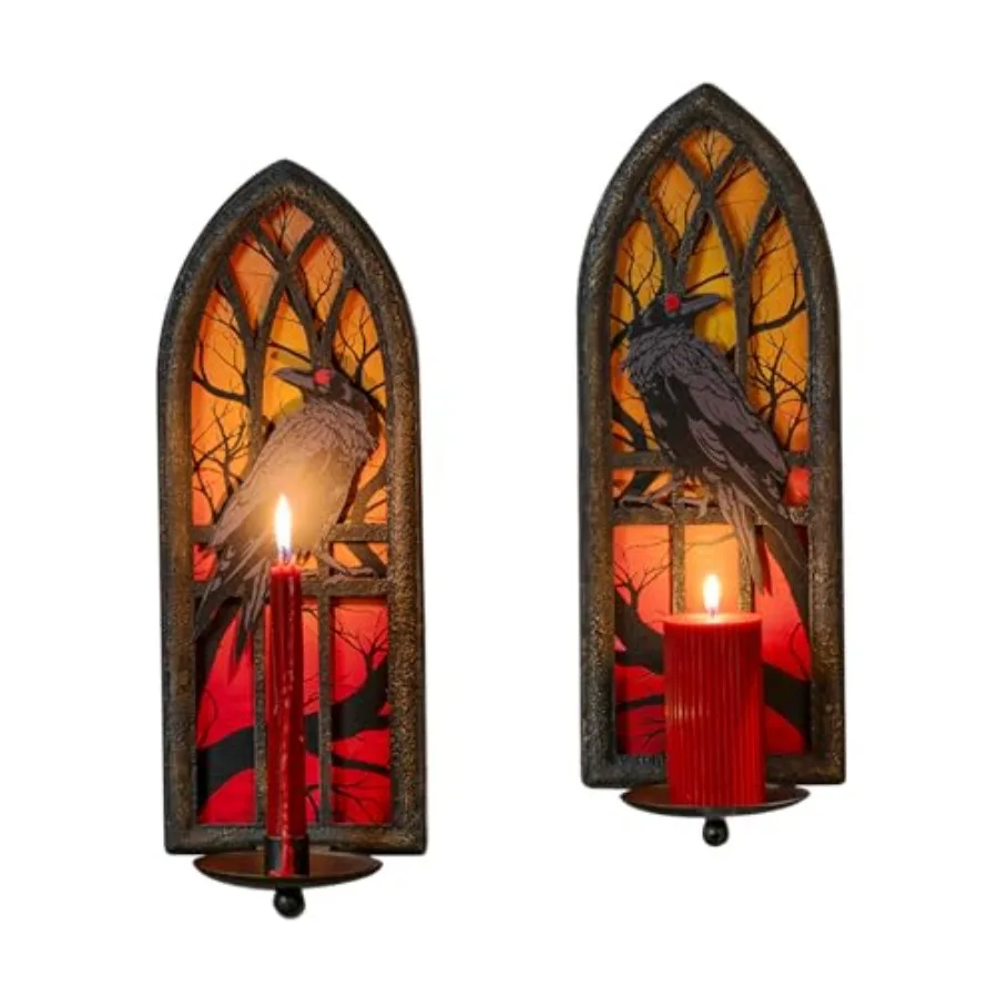 Gothic Wall Candle Sconces Set of 2, Wrought Iron Wall Mounted Candelabra Holder with Removable Trays for Taper and Pillar Cand
Gothic Wall Candle Sconces Set of 2, Wrought Iron Wall Mounted Candelabra Holder with Removable Trays for Taper and Pillar Cand