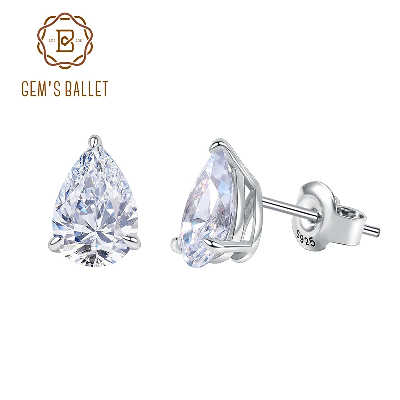 GEM'S BALLET 0.5 - 2.0CT Claw 4-Prong Pear Shape Moissanite Stud Earrings in 925 Sterling Silver Wedding Earrings For Bride 
GEM'S BALLET 0.5 - 2.0CT Claw 4-Prong Pear Shape Moissanite Stud Earrings in 925 Sterling Silver Wedding Earrings For Bride