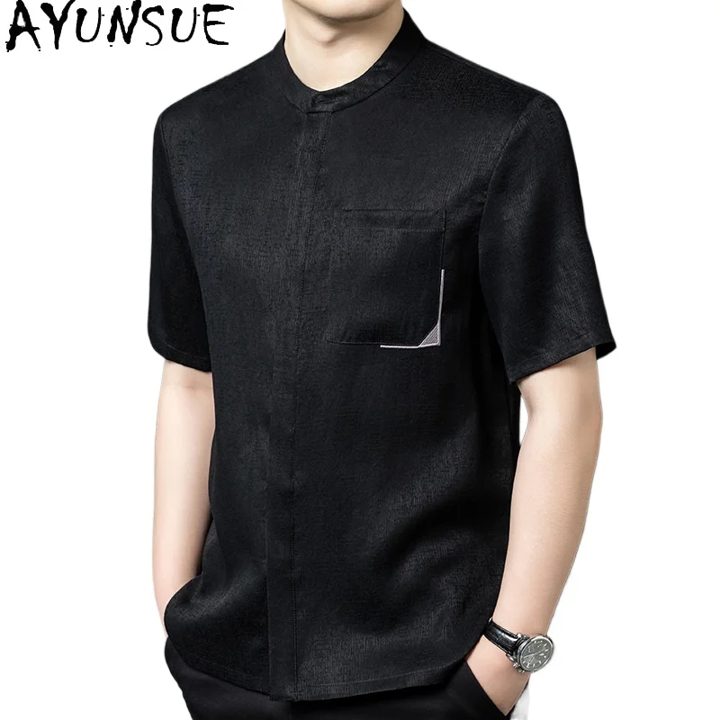 AYUNSUE 90% Mulberry Silk 10% Spandex Shirts for Man High Quality Short Sleeve Tops 2026 Summer Casual Black Shirt Men Clothing
AYUNSUE 90% Mulberry Silk 10% Spandex Shirts for Man High Quality Short Sleeve Tops 2026 Summer Casual Black Shirt Men Clothing
