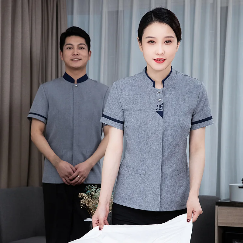 Hotel cleaning staff uniform, summer short-sleeve workwear for mall and hotel room property, half-sleeve cleaning attire
Hotel cleaning staff uniform, summer short-sleeve workwear for mall and hotel room property, half-sleeve cleaning attire