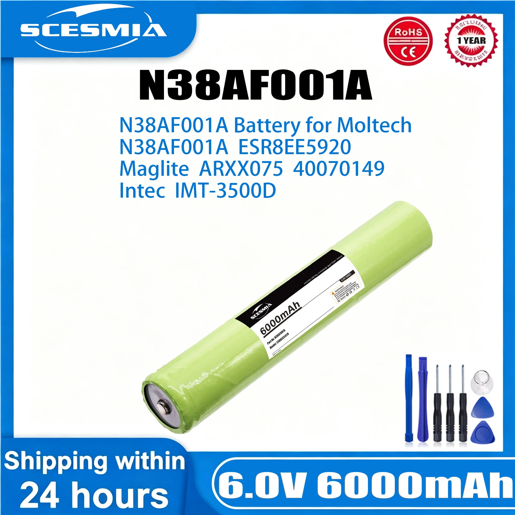 Flashlight Battery 6V/6000mAh for MAGLITE 40070149,9032,ARXX075,ARXX235,MA5,ML500,N38AF001A,RX1019,S522,Multiplier MSL20,S522
Flashlight Battery 6V/6000mAh for MAGLITE 40070149,9032,ARXX075,ARXX235,MA5,ML500,N38AF001A,RX1019,S522,Multiplier MSL20,S522